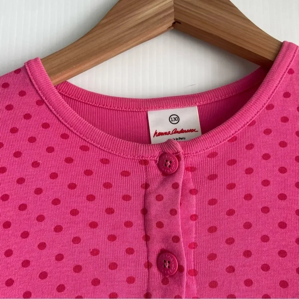 Hannah Andersson pink polka dot long sleeve dress button front size 8